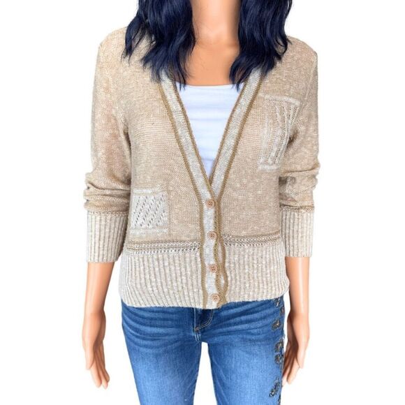 Vintage Patty Woodard Tan Brown Knit Cardigan Sweater - Picture 2 of 7